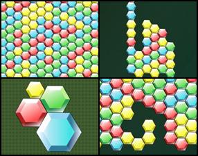 Sķaidi klucīšus šajā sešstūru puzzles spēlē. Iznīcini visus blokus, klikšķinot uz tiem pa grupām ar vienādām krāsām. Klikšķinot uz vienīgajiem blokiem, tu zaudēsi zvaigzni, tāpēc domā pāris gājienus uz priekšu. Spēle ir galā, kad tev vairs nav zvaigžņu.